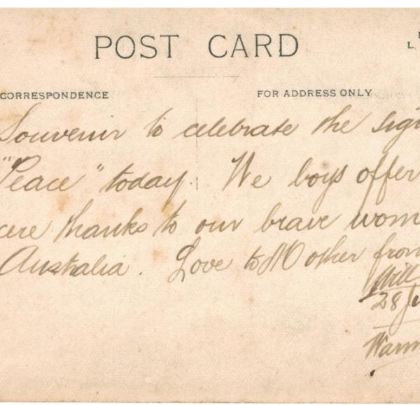 Hand written Celebration Message June 1919 | Source: personal collection