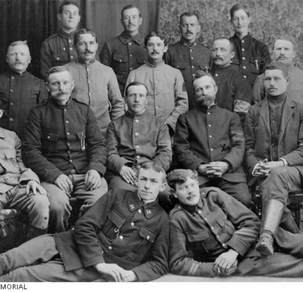 Group of POW at Gustrow, Horner sitting second from right | Source: https://www.awm.gov.au/collection/H13918