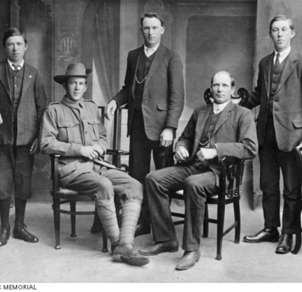 Five sons of George and Alice (nee Fidge) Norman | Source: https://www.awm.gov.au/collection/P05517.001