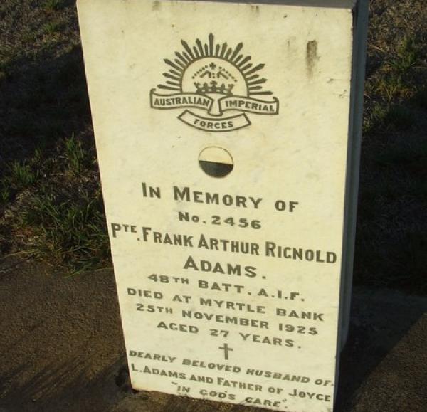Frank Adams' headstone